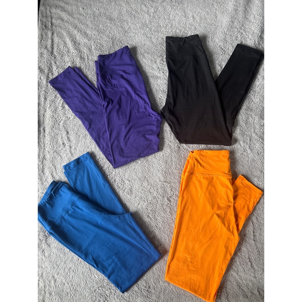 Lot of 4 Womens High Waisted Leggings S/M Black Purple Orange Blue Bundle